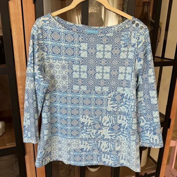 J. Mclaughlin Blouse catalina cloth Wavesong Tee Scuba Top Medallion Lane tile - Picture 7 of 9
